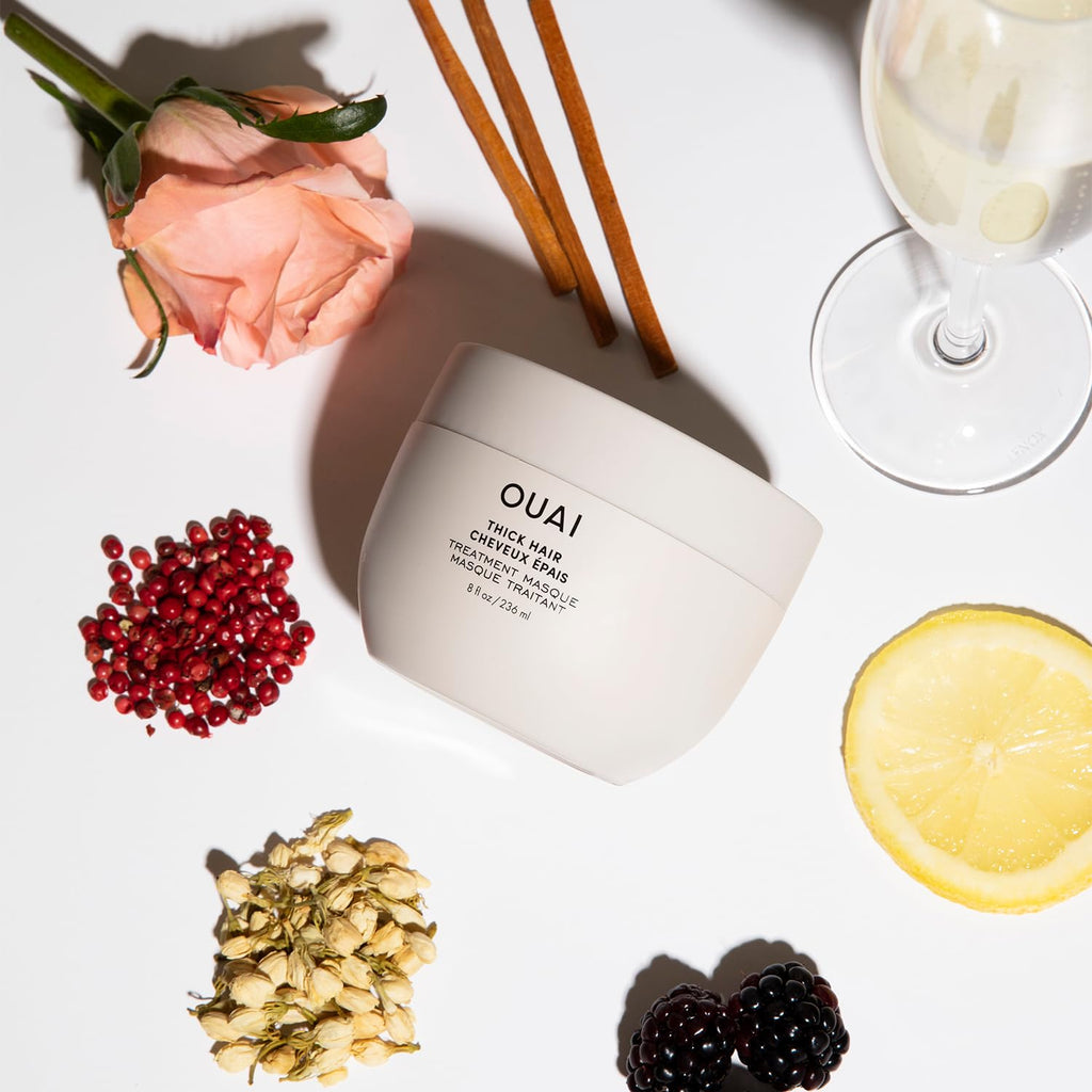 OUAI Thick Hair Bundle - Almond & Olive Oil & Keratin Conditioner, Shampoo & Treatment Masque - Paraben, Phthalate & Sulfate-Free Care (Conditioner & Shampoo 10 Oz each, 8 Fl Oz Masque)