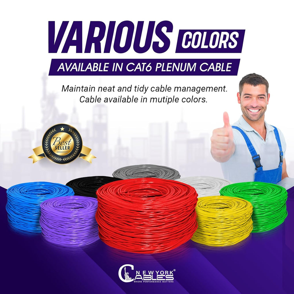NewYork Cables CAT6 Plenum Cable 1000ft (CMP) 23AWG Solid Conductor 550MHz, Twisted Pair 10GB UTP Cat 6 Ethernet Cable - Tested with DXT-1800 Network Analyzer (Red)