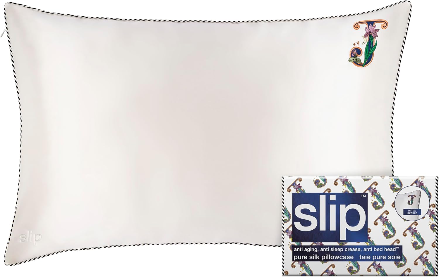 slip The Original Queen Pure Silk Pillow Case - 100% Pure 22 Momme Mulberry Silk - Queen Standard Size - Anti-Aging, Anti-BedHead, Anti-Sleep Crease, Initial Collection: Letter J (20' x 30')