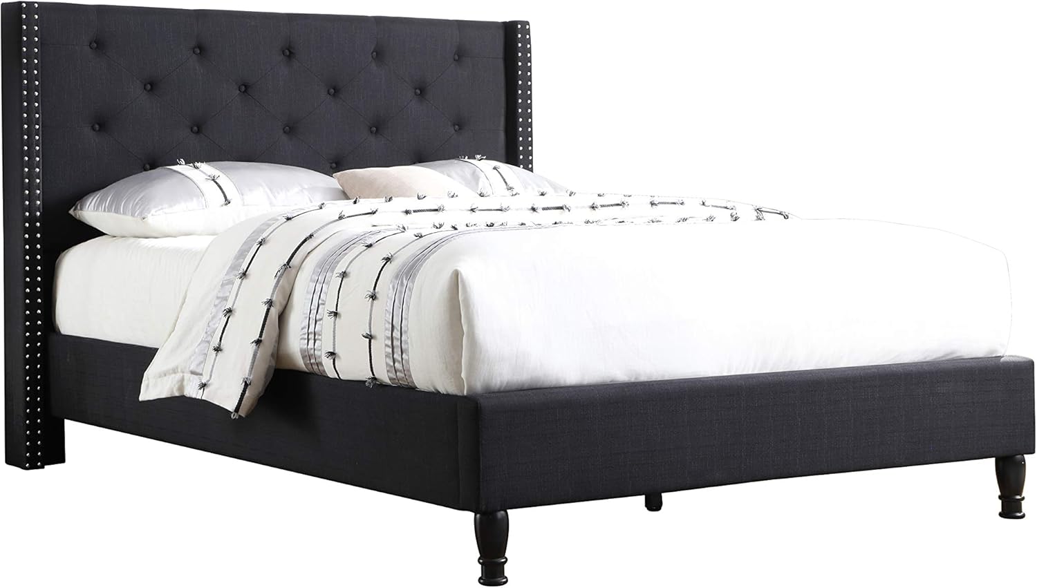 Home Life Linen Upholstered Platform Bed - Cloth Platform Bed with 51 Tall Headboard - Durable Wooden Slat Design - Easy to Assemble - Mattress Support - No Box Spring Needed - Full Size, Black