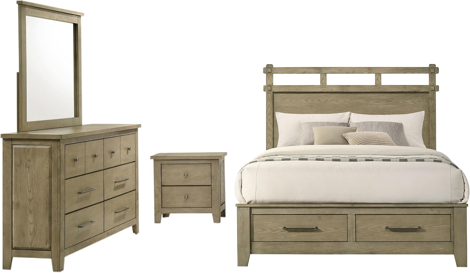 Coaster Home Furnishings - Hazlewood - Wood - 4-Piece Bedroom Set with Storage Bed, Rustic Style, Oak Grain and Round Knobs - Bedroom - Queen Size - Vineyard Oak - 207530Q-S4