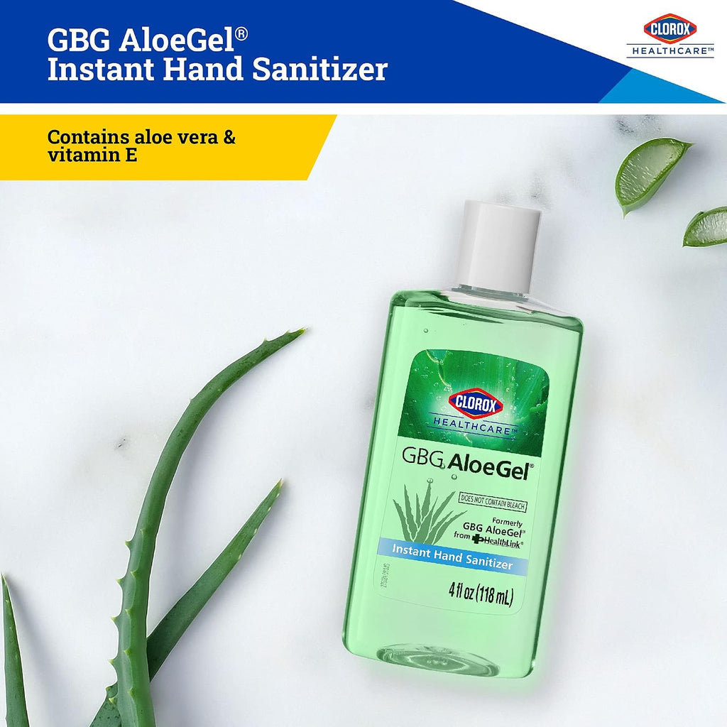 Clorox Healthcare GBG AloeGel Hand Sanitizer Gel, Bleach-Free Moisturizing Sanitizer with 64% Ethyl Alcohol, Aloe Vera and Vitamin E - FDA Registered, Travel Size, 4 Fl Oz - 24 Pack