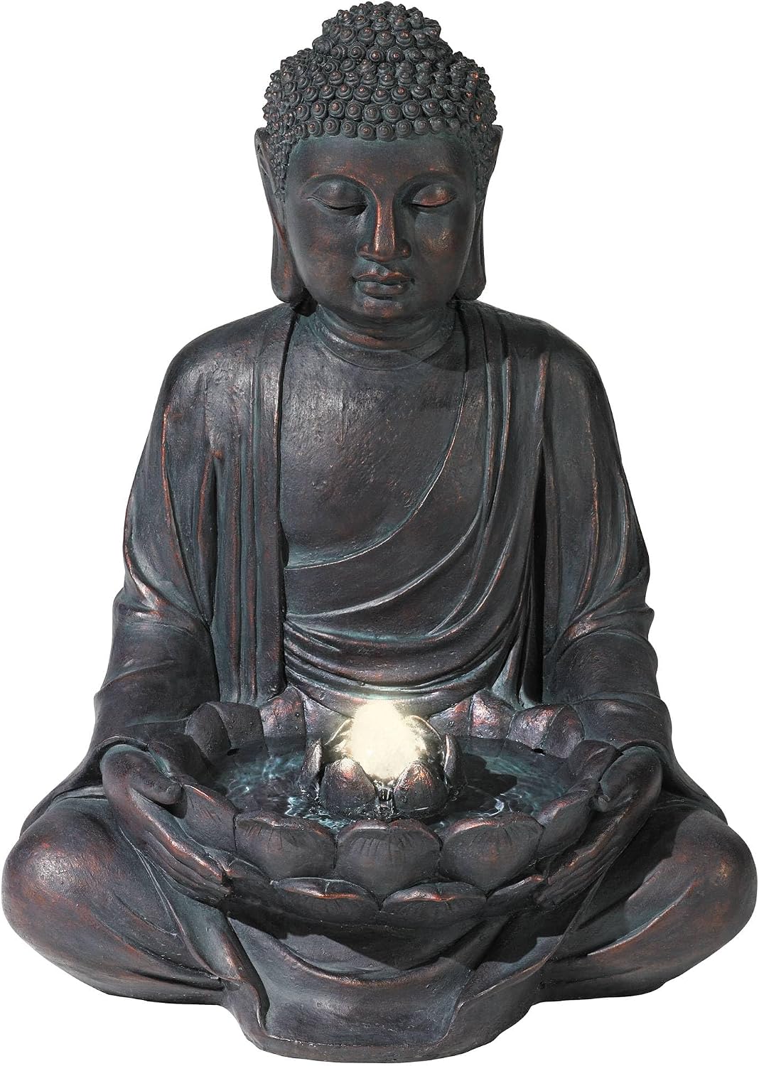 Meditating Buddha 24' High Large Zen Asian Indoor Outdoor Decor Resin Floor Fountain with Light LED Standing Bubbler Water Feature for Outside Garden Patio Yard Backyard Porch Deck - John Timberland