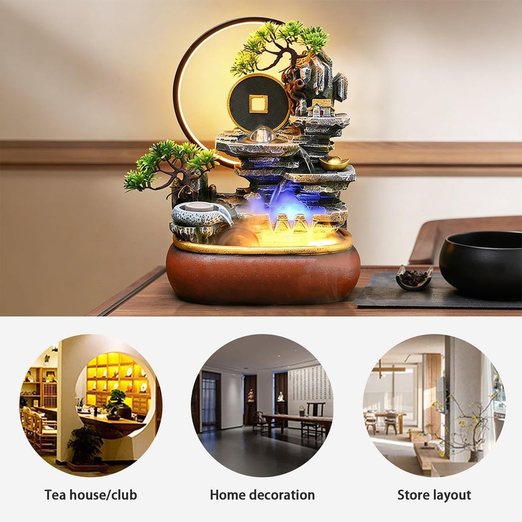 Table Fountain, Waterfall Tabletop, Water Fountain Indoor Decoration, Tabletop Decors, Features Indoor Decor, for Home Office Bedroom Relaxation(13.4x9x21in)