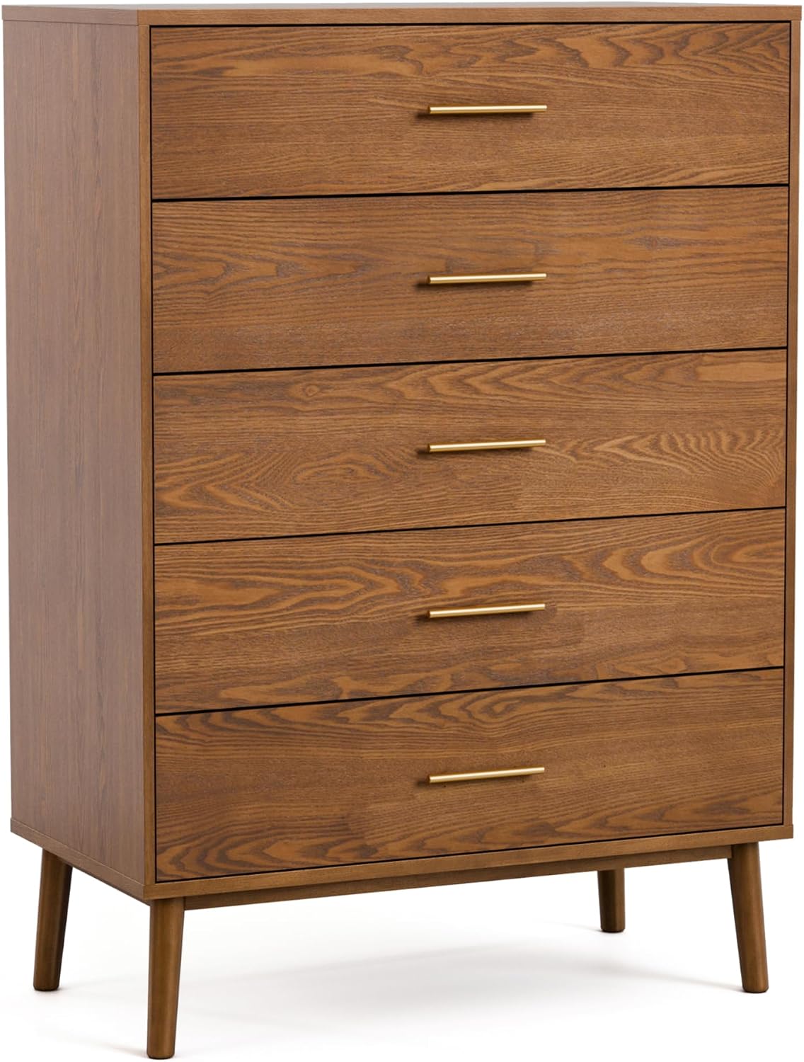 Furniture of America Wyatt Modern Solid Wood Bedroom Collection with Queen Bed Frame, Nightstands, Dresser with Mirror, Chest, No Box Spring Needed, Walnut, Standard Low Profile, 6-Piece Set