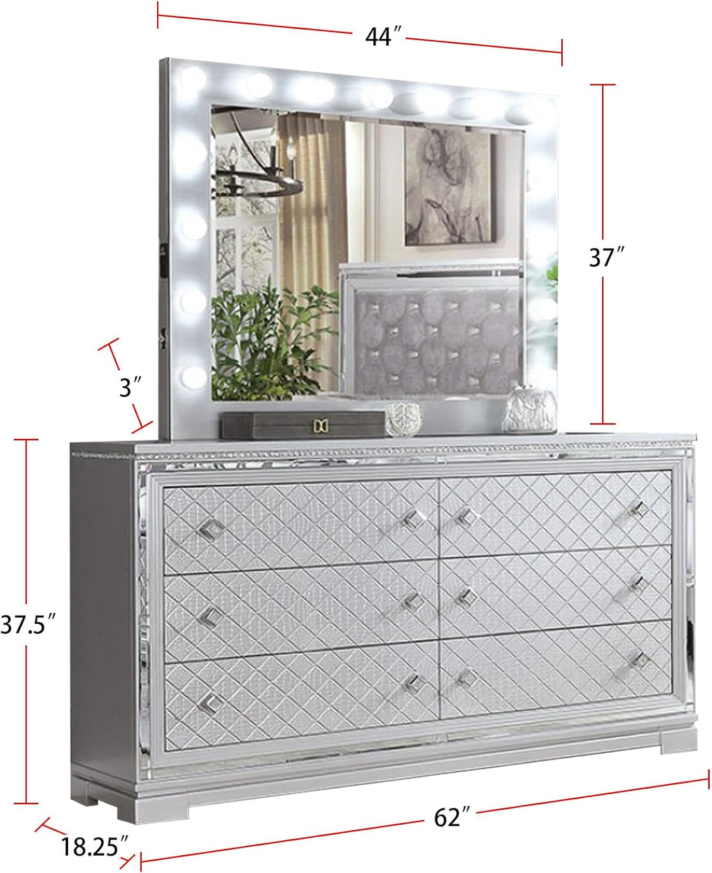 simple relax 5 Piece Queen Size Bedroom Set, Silver