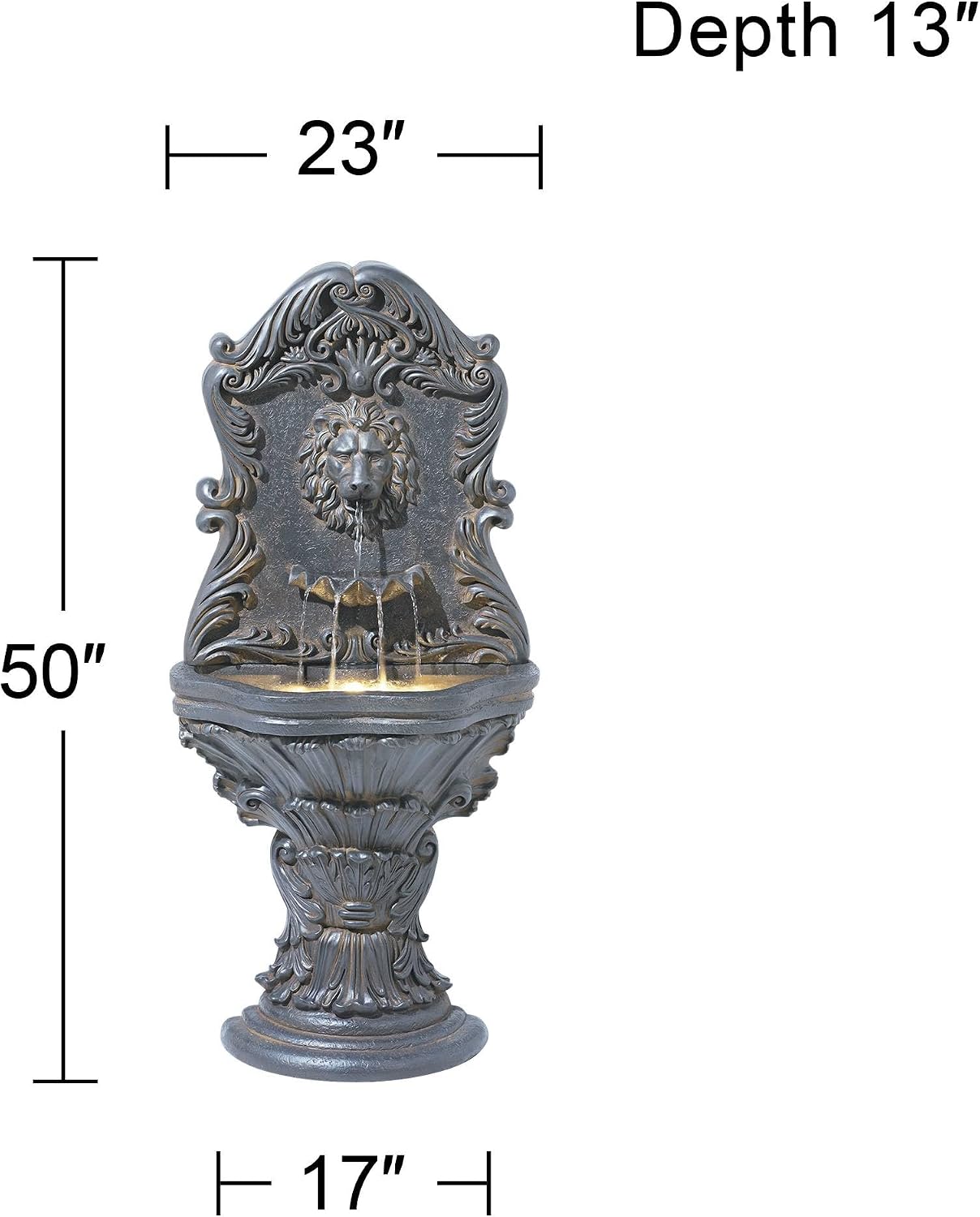 Royal Lion Acanthus 50' High Large Italian Indoor Outdoor Decor Faux Stone Floor Fountain with Light LED Statue Waterfall Water Feature for Outside Garden Patio Yard Backyard - John Timberland