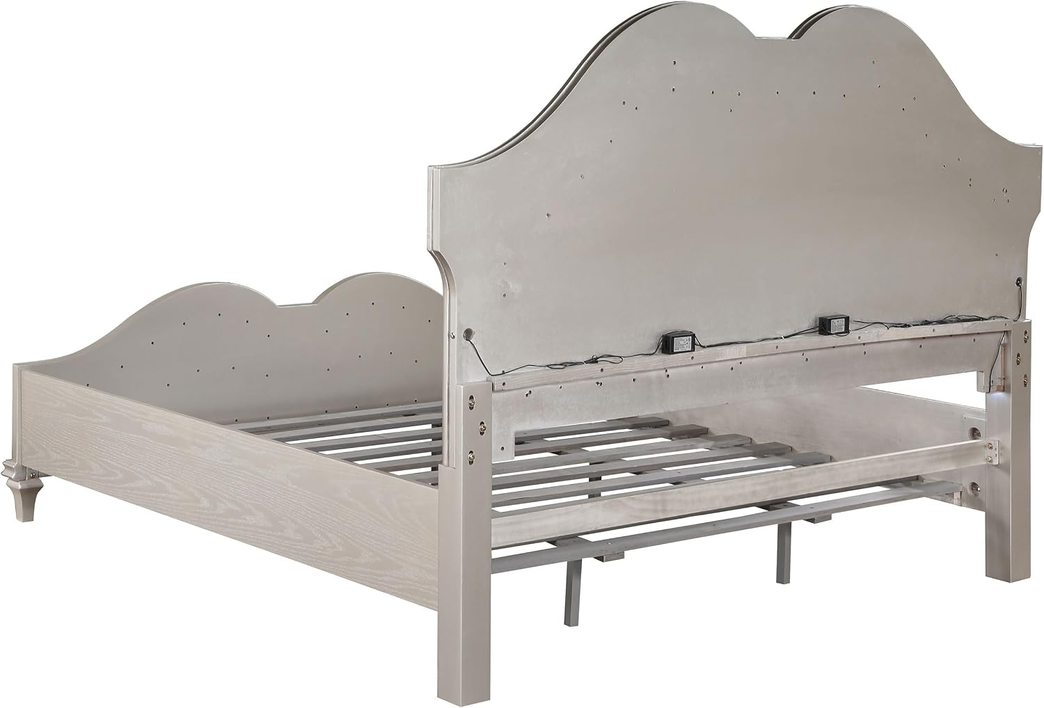 Coaster Home Furnishings Evangeline Modern Classic 5-Piece Bedroom Set Chenille Upholstered Eastern King Size LED Panel Bed Frame 67-inch Headboard Silver Oak 223391KE-S5