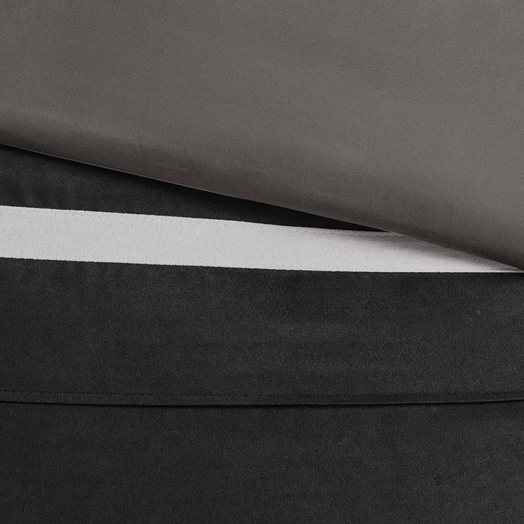 Madison Park - Palmer 7 Piece Comforter Set - Black and Gray - California King - Pieced Microsuede - Includes 1 Comforter, 3 Decorative Pillows, 1 Bed Skirt, 2 Shams