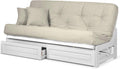 Nirvana Futons Arden White Futon with Storage Drawers Queen Size - Minimalist Armless Design with 8 Inch Comfortable Mattress (Twill Ivory), Sofa Bed Available in