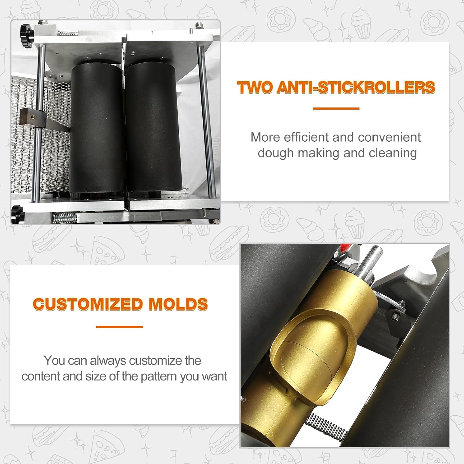 Electric Tortilla Maker with 2 Free Mold (4in+6in), Heavy Duty Commercial Automatic None-Stick Mexico Chapatti Corn Machine 1500-2000pcs/h Suitable for Produce Sopes Gorditas Roti Pita (Black Roller)