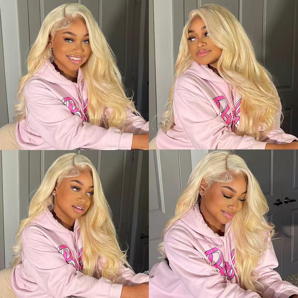 613 Bundles Human Hair 14 16 18 20 Inch Blonde Bundles Human Hair Body Wave 4 Bundles, 100% Raw Indian Hair, Can Be Dyed, Highlighted or Restyled, Minimal Shedding, No Tangle, Easy to Take Care of.
