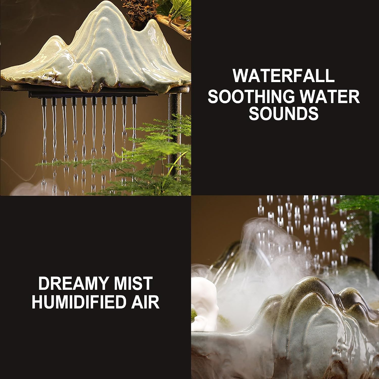 Crane Tabletop Fountain Indoor Waterfall Fountain Office Tabletop Water Fountain with Lights Backflow Incense Burner Ceramic Indoor Zen Decor for Home Office Yoga Meditation (Crane)