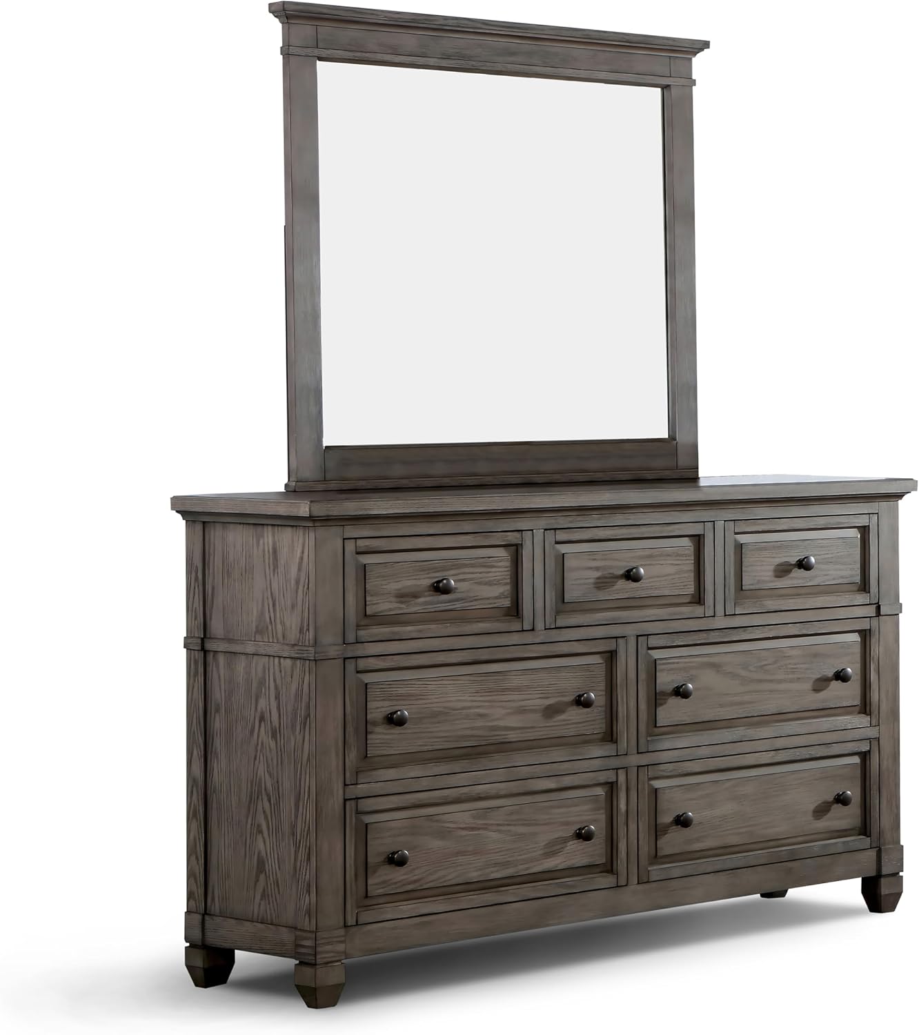 Furniture of America Xephyr Solid Wood 5-Piece Bedroom Set, Queen-Size Bed with Footboard Drawers, Felt-Lined Top & Ball-Bearing Glides, USB Port on Nightstand, Box Spring Required, Warm Gray