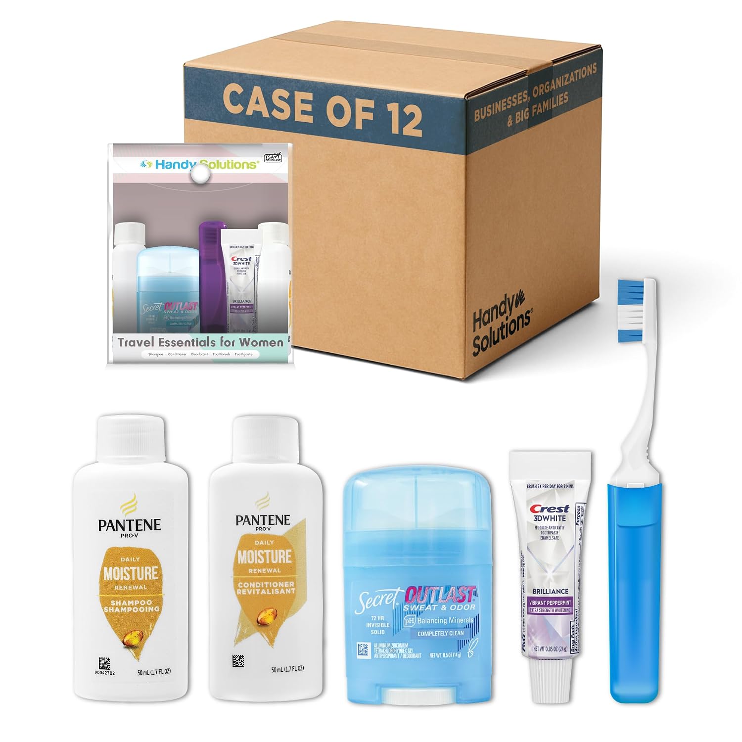 Handy Solutions Women's 6 Piece Compact Travel Essentials Overnight Kit - Case of 12