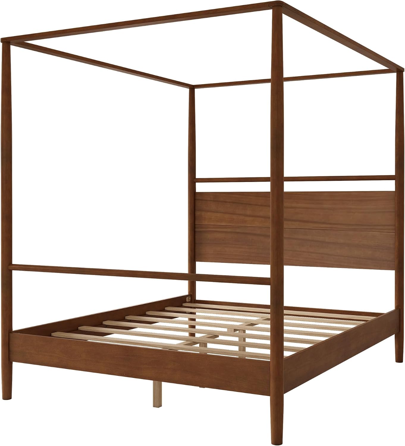 Queen Size Canopy Bed Frame with Headboard, Four-Poster Wood Platform Bed, No Box Spring Needed ﻿(Queen)