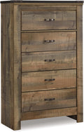 Signature Design by Ashley Trinell Rustic 5 Drawer Chest of Drawers with Nailhead Trim, Warm Brown