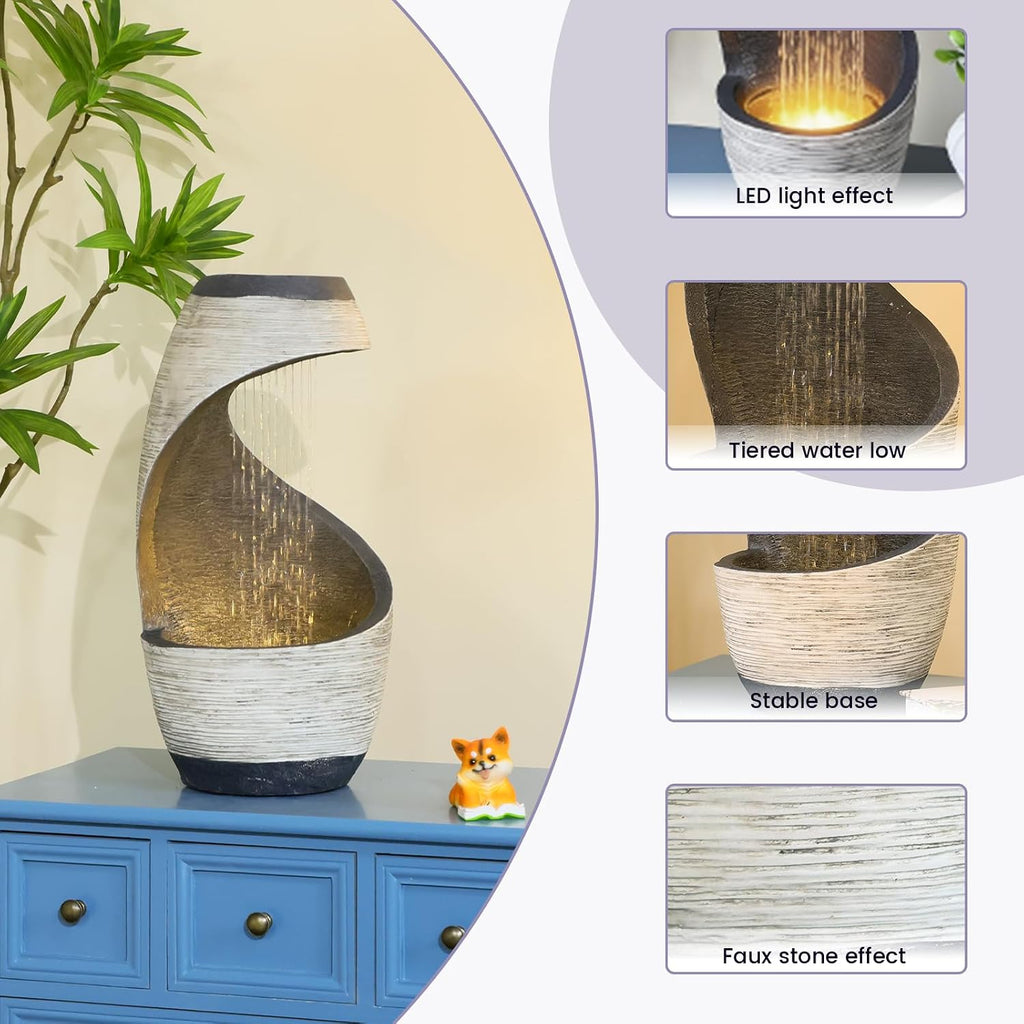 20' Modern Spiral Tabletop Water Fountain - Desk Waterfall Zen Home Decor for Room Side Table, Entryway, Kitchen Island, Home Office Desk, Indoor Tabletop Fountain, Housewarming Gift