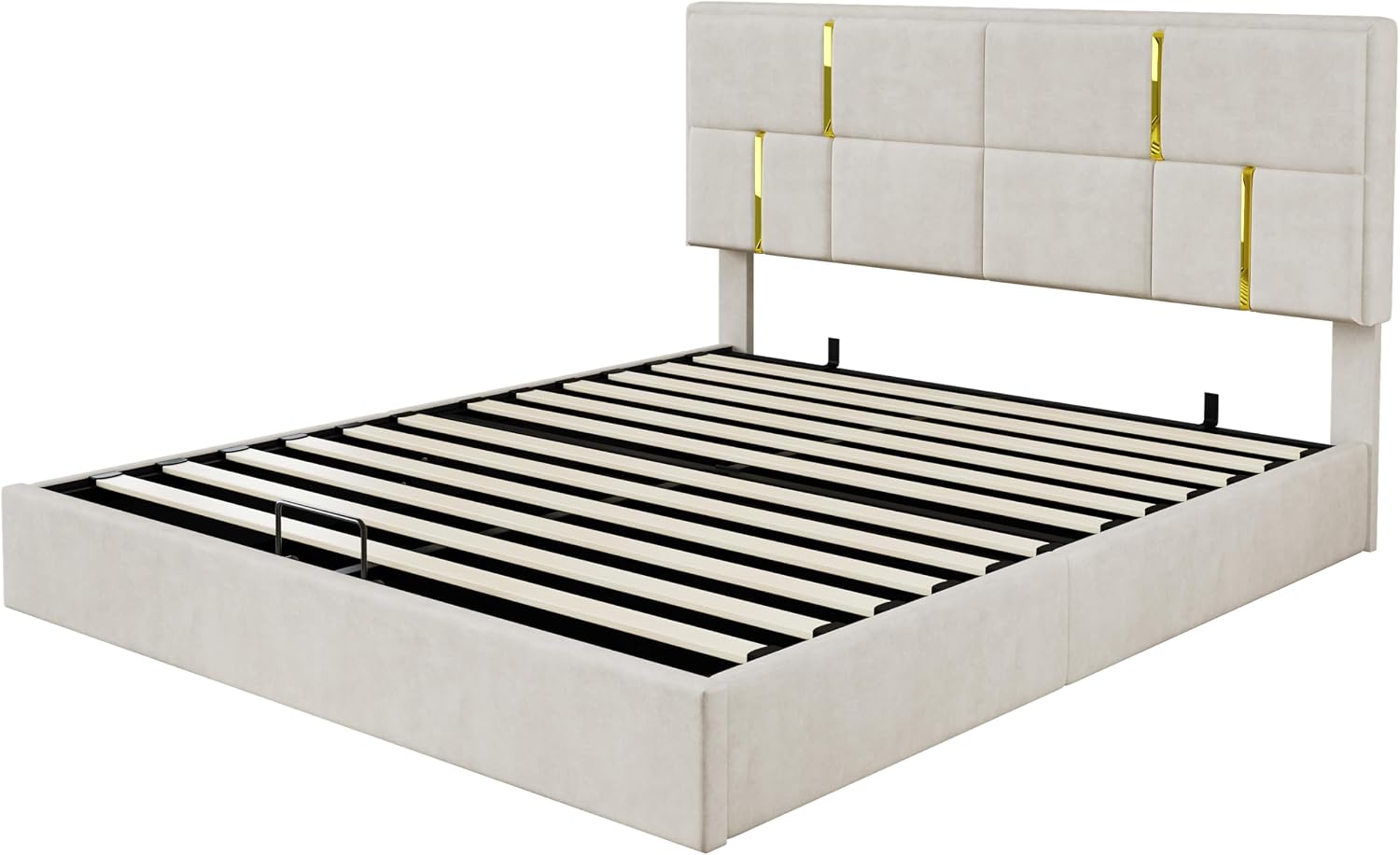 JIVOIT Elegant Design 2-Pieces Bedroom Sets, Queen Size Upholstered Platform Bed with Hydraulic Storage System, Upholstered Storage Ottoman with Metal Legs, Space Saving Design (Beige,Sets,5)