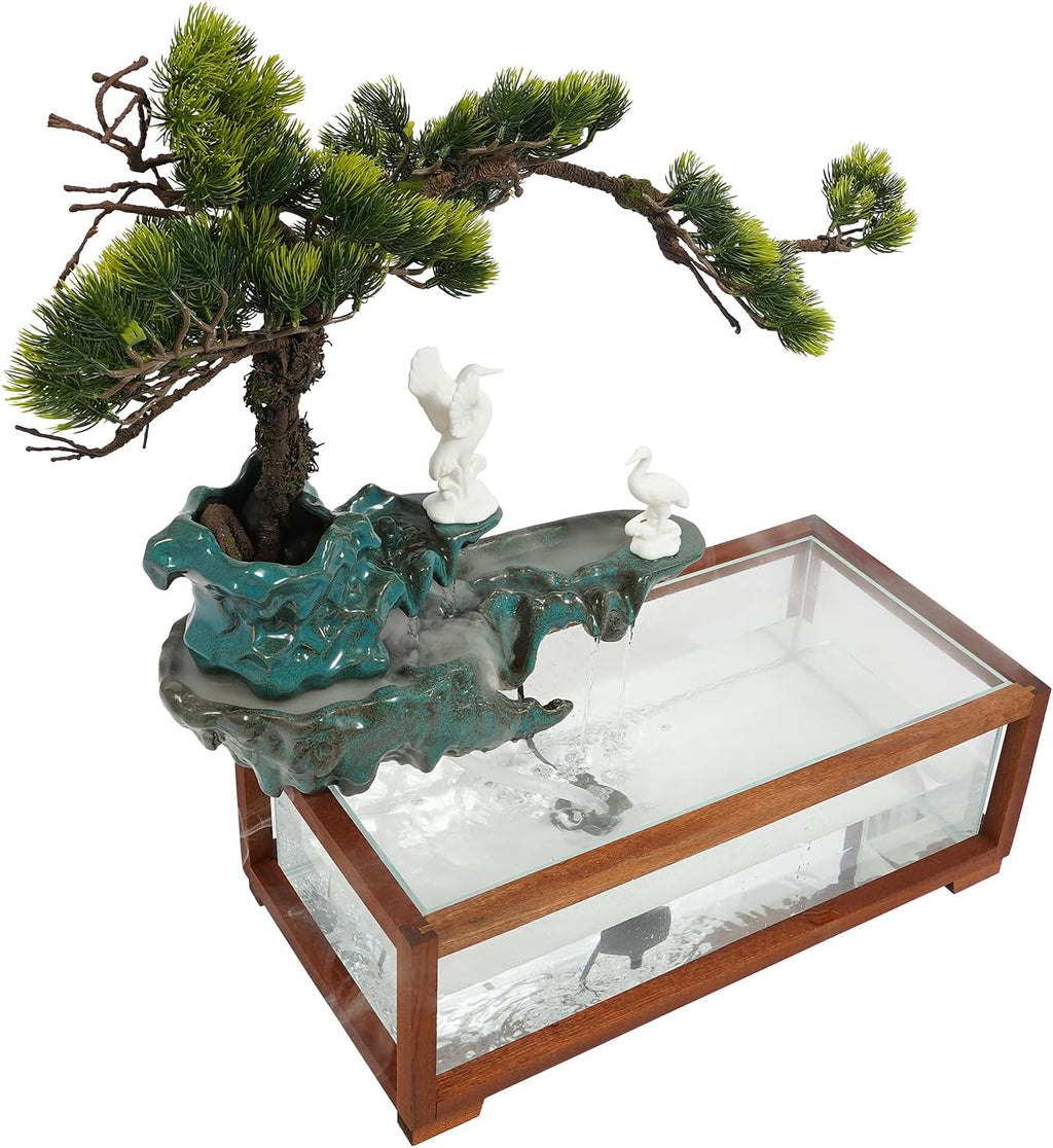 Tabletop Water Fountains Indoor-Rockery Humidifier with Led Light, Tabletop Fountains and Waterfalls Indoor with Fish Tank, Feng Shui Office Home Decor for Good Luck Wealth, Meditation