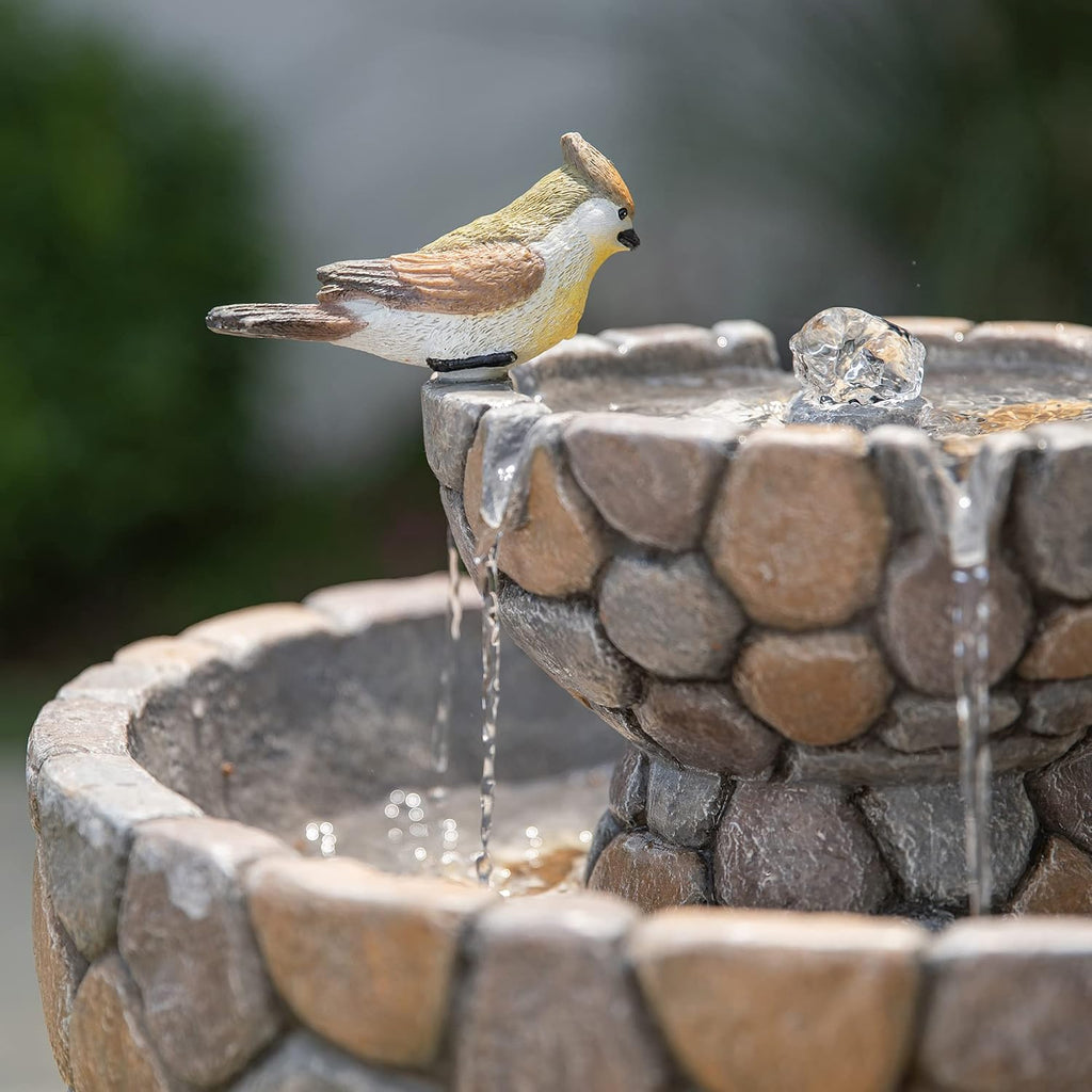 Glitzhome 2-Tier Stone Like Outdoor Water Fountain with Birds, Bird Bath Outdoor Waterfall Fountain Decor, Freestanding Water Fountains with Pump for Garden Yard Patio Porch, 24.41'H