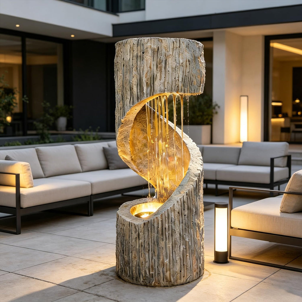 Outdoor Decorative Garden Fountain with LED Lights,39.4-inch High-Rotation Fountain Water Feature