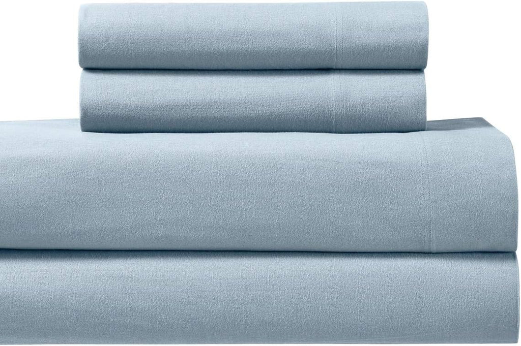 Royal Tradition Heavyweight Flannel, 100 Percent Cotton Top Split King 4PC Sheets Set for Adjustable Beds, Blue, 170 GSM