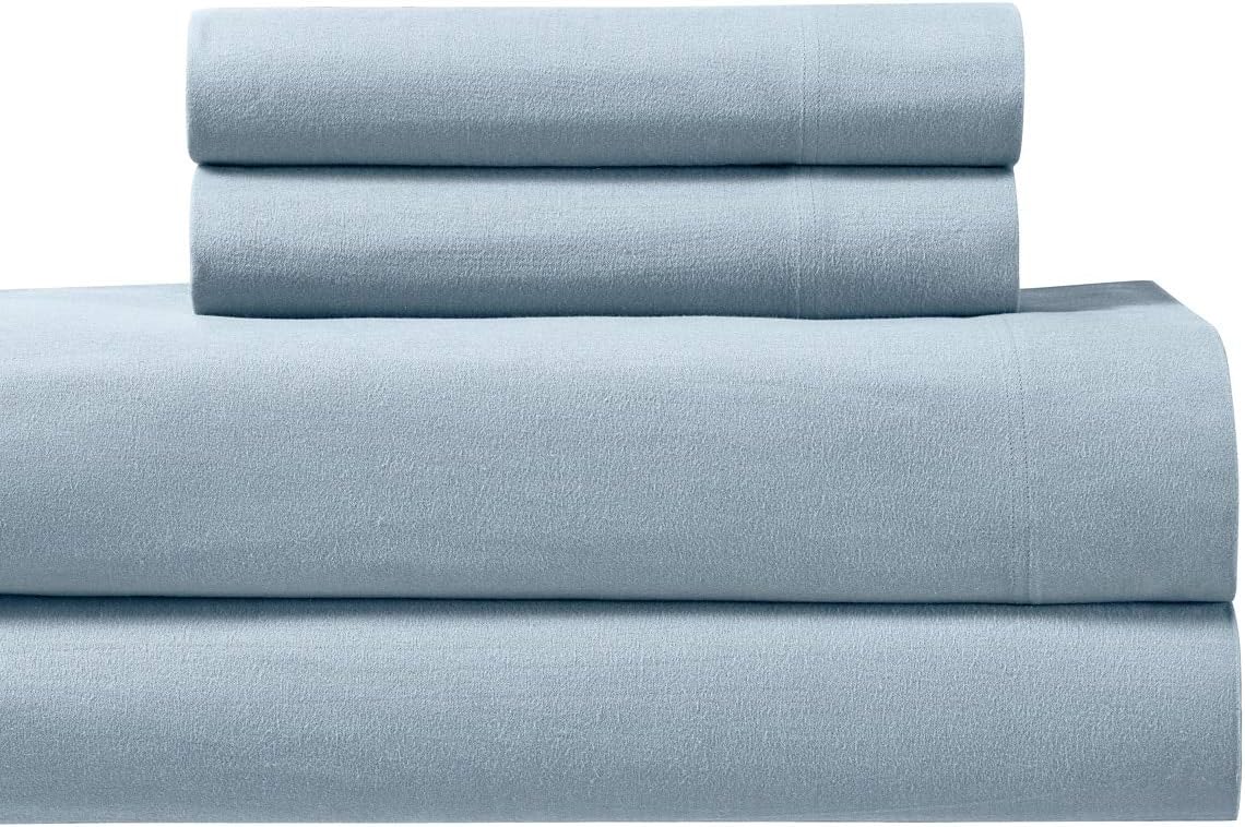 Royal Tradition Heavyweight Flannel, 100 Percent Cotton Top Split King 4PC Sheets Set for Adjustable Beds, Blue, 170 GSM