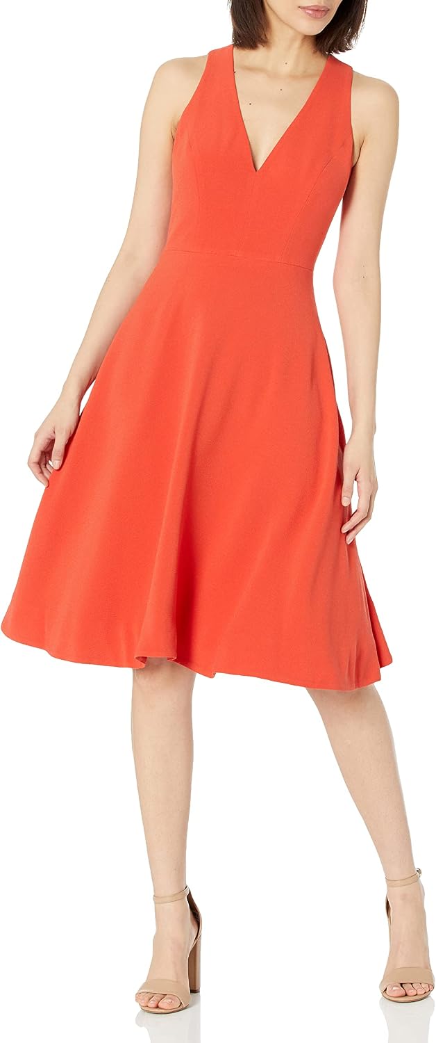 Dress the Population Women's Catalina Solid Sleeveless Fit & Flare Midi Dress