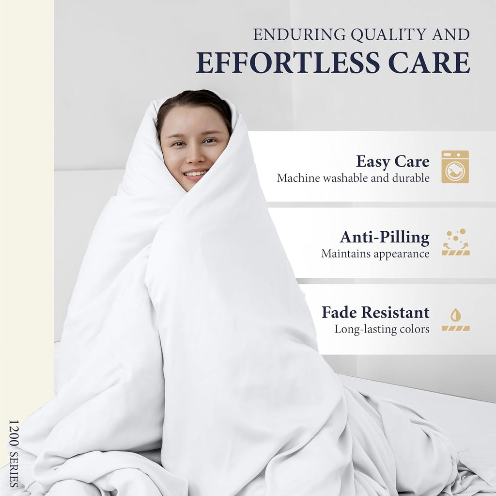 100% Egyptian Cotton King Size Sheets Set - Luxury 1200 Series Signature Collection Egyptian Cotton Sheet (4 PC, White), Soft Cooling, Sateen Weave, 17' Deep Pocket Hotel Bed Set