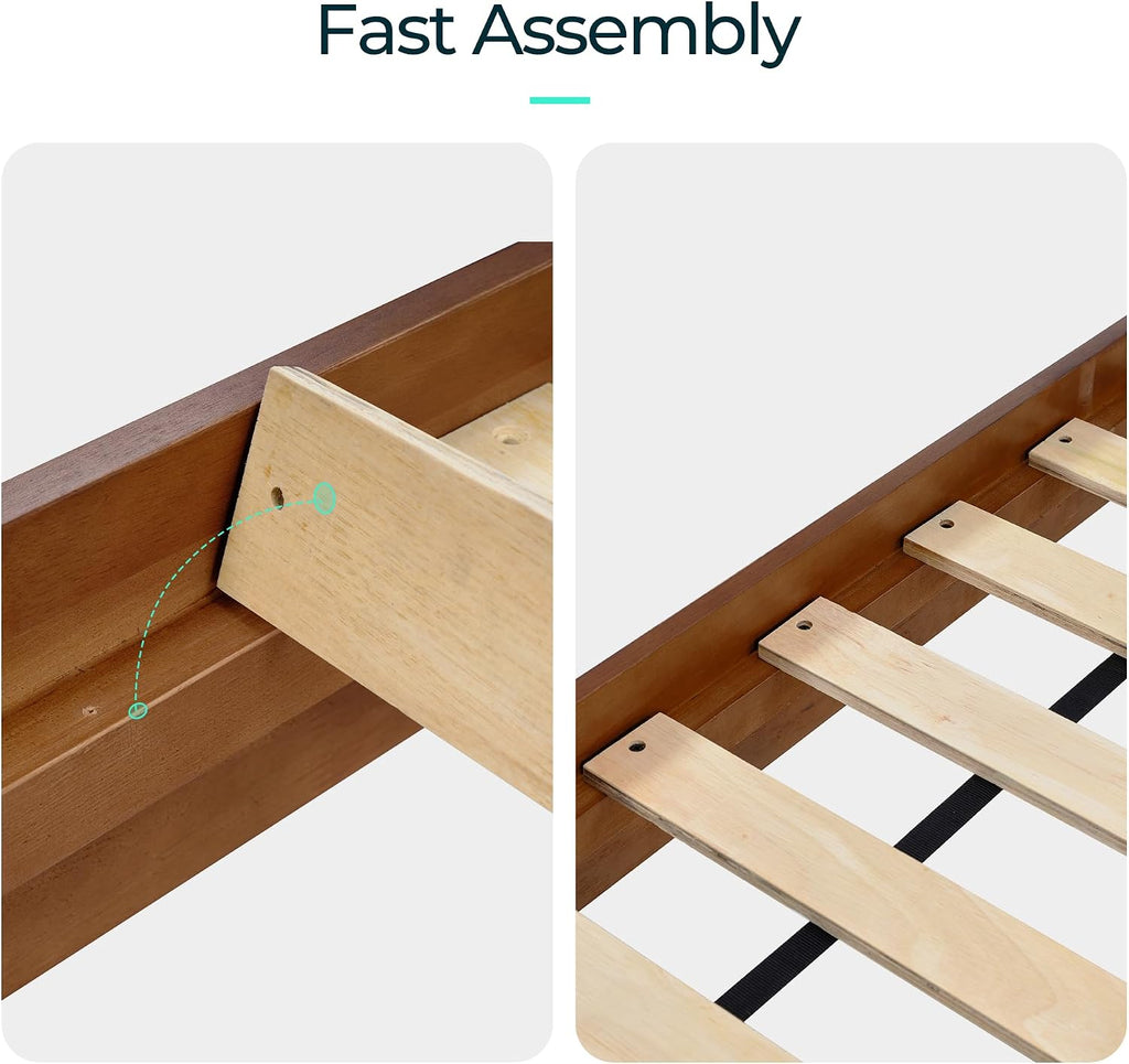 LINSY Wood Full Size Bed Frame, Solid Wood Platform Bed Frame Full with headboard, Wooden Bed with Wood Slat Support, No Box Spring Needed, Walnut