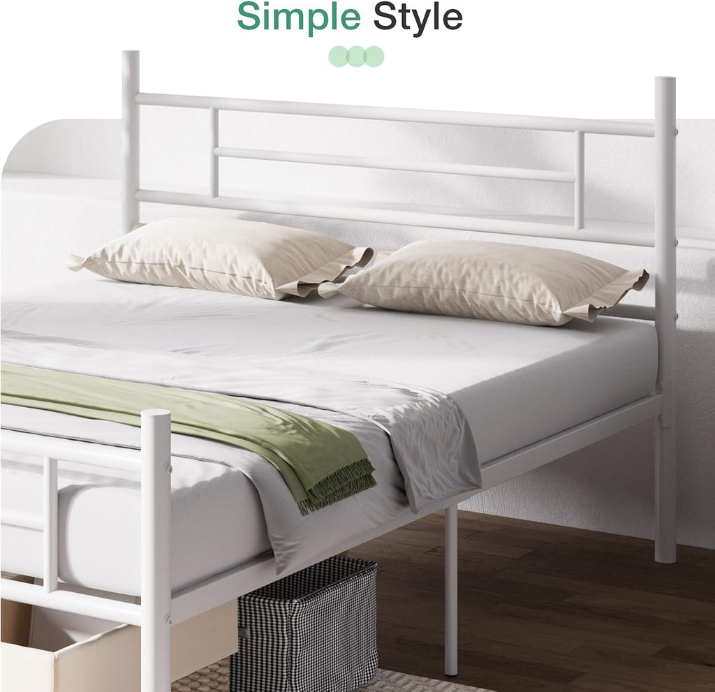 Novilla King Size Bed Frame with Headboard and Footboard, 14 Inch Metal Platform Bed Frame with Under Bed Storage, No Box Spring Needed, Strong Metal Slats Support, White