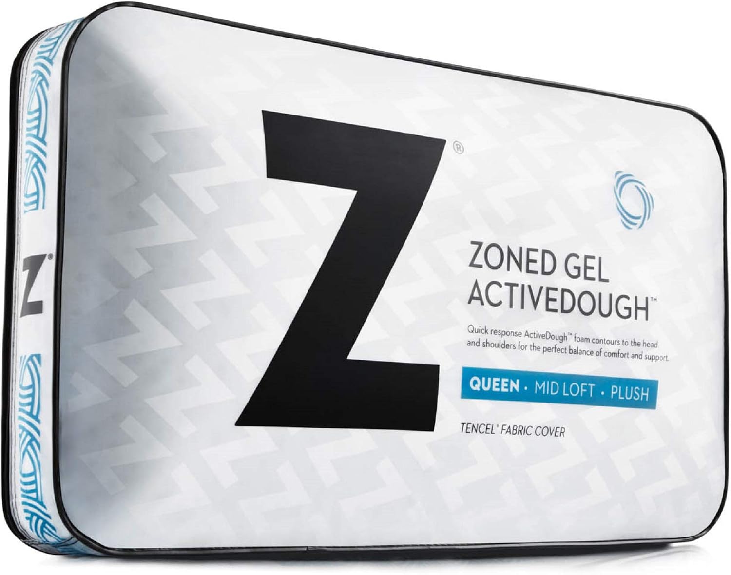 MALOUF Z Zoned Pillow Infused with Temperature Regulating Gel-New ACTIVEDOUGH Formula is Responsive, Supportive, and Plush-Mid Loft-King, Blue