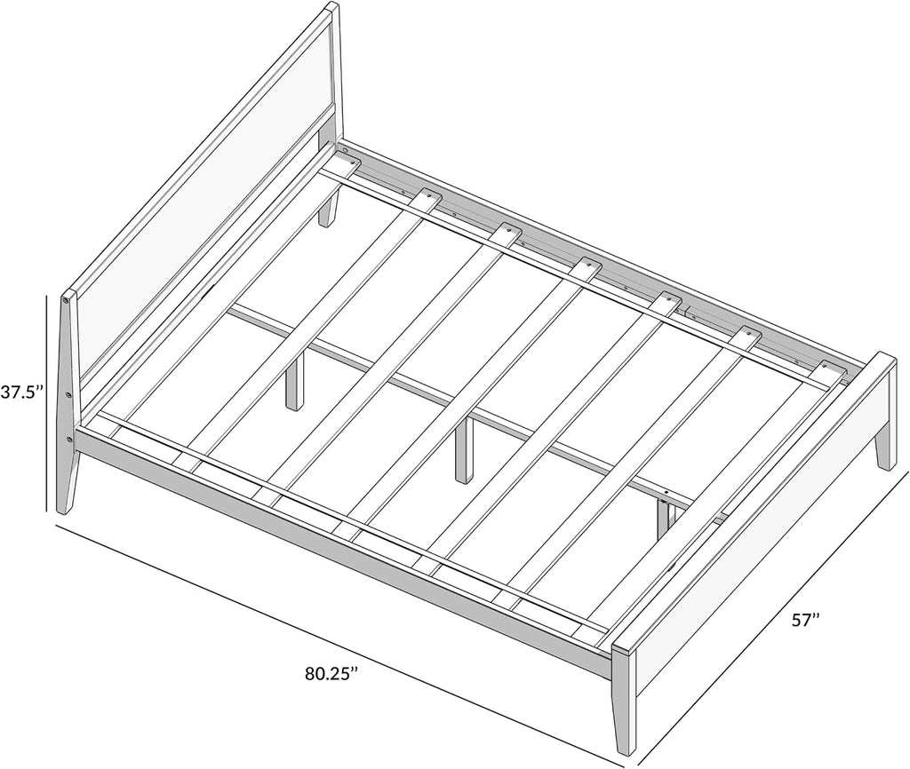 Plank+Beam Solid Wood Full Bed Frame with Panel Headboard, Modern Full Platform Bed with Wood Slat Support, No Box Spring Needed, Clay