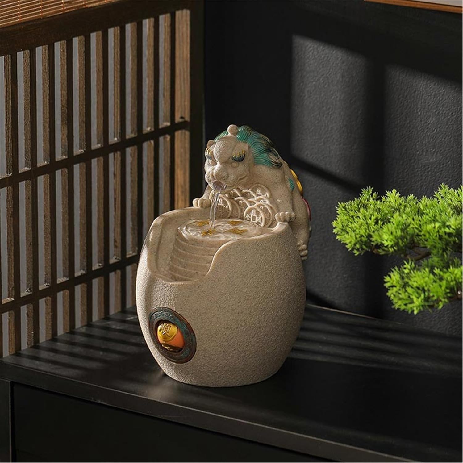 Tabletop Fountain Waterfall Tabletop Water Fountain Small Chinese-Style Water-circulating Ornaments Indoor Waterfall Feature(White)
