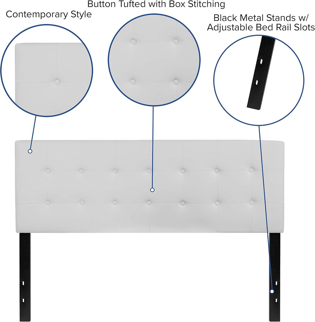 Flash Furniture Lennox Tufted Upholstered Queen Size Headboard in White Vinyl