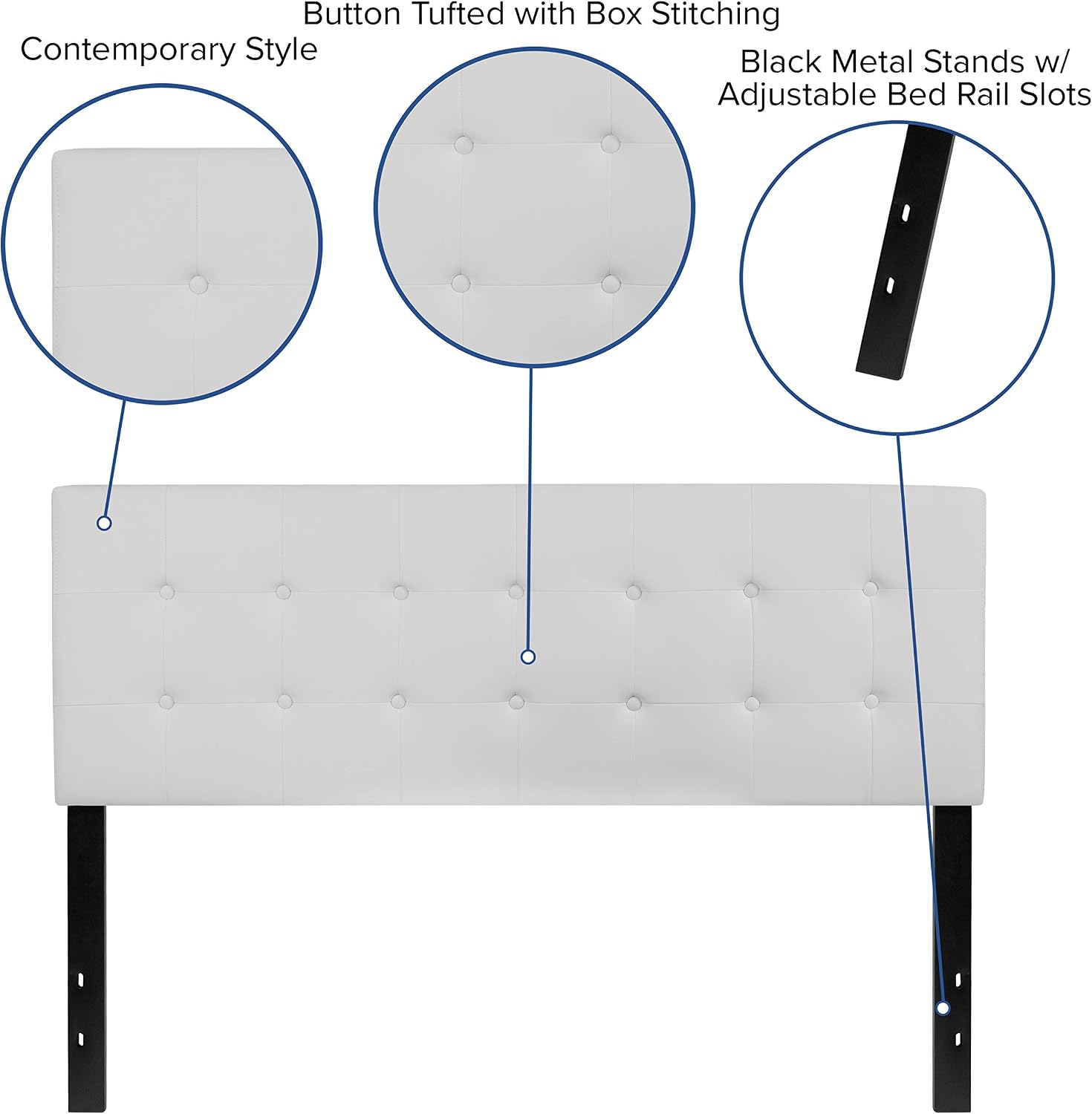 Flash Furniture Lennox Tufted Upholstered Queen Size Headboard in White Vinyl