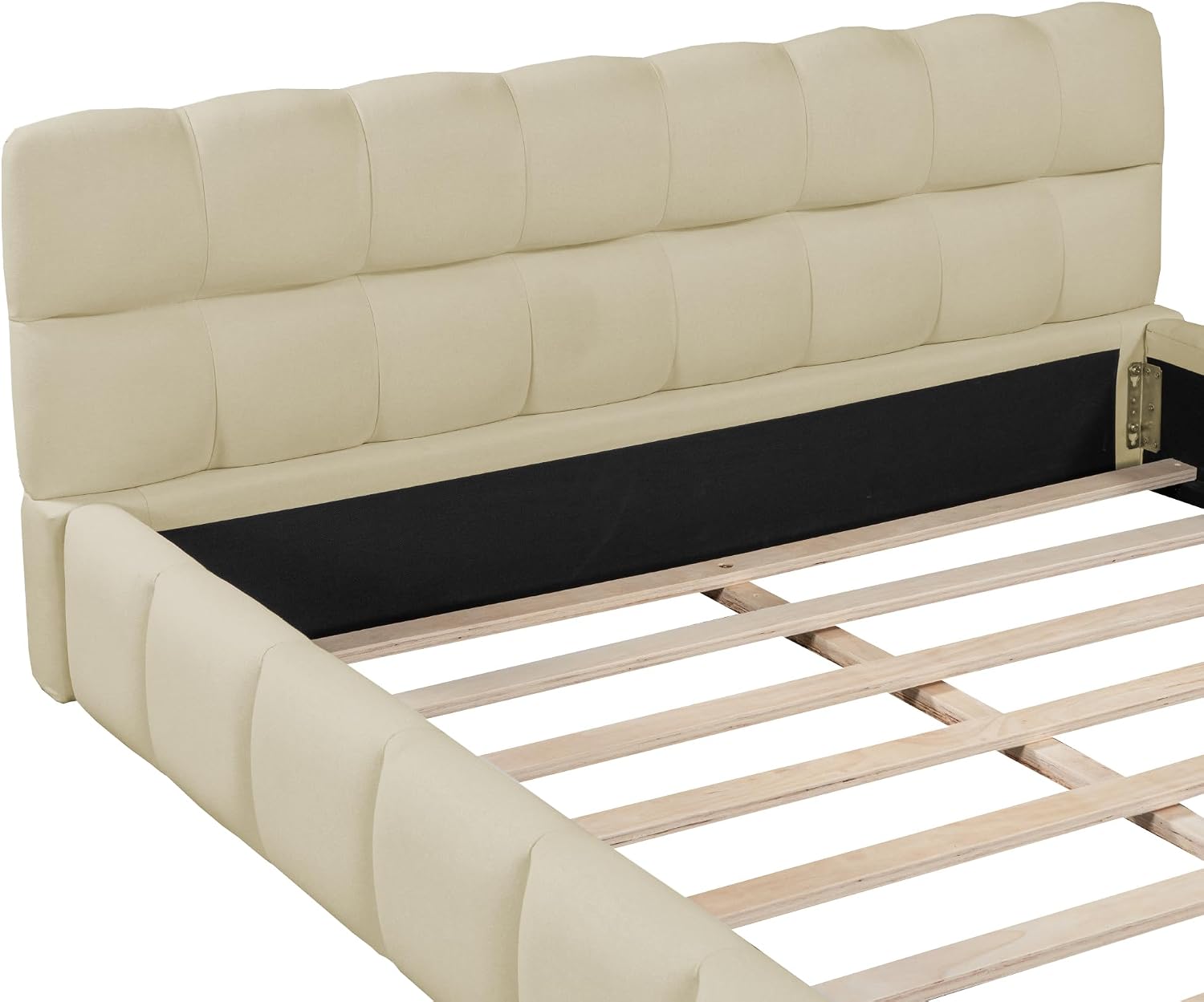 Bellemave Queen Size Upholstered Platform Bed with Thick Fabric, Grounded Bed with Solid Frame, for Kids Teens Adults Bedroom Use, Beige