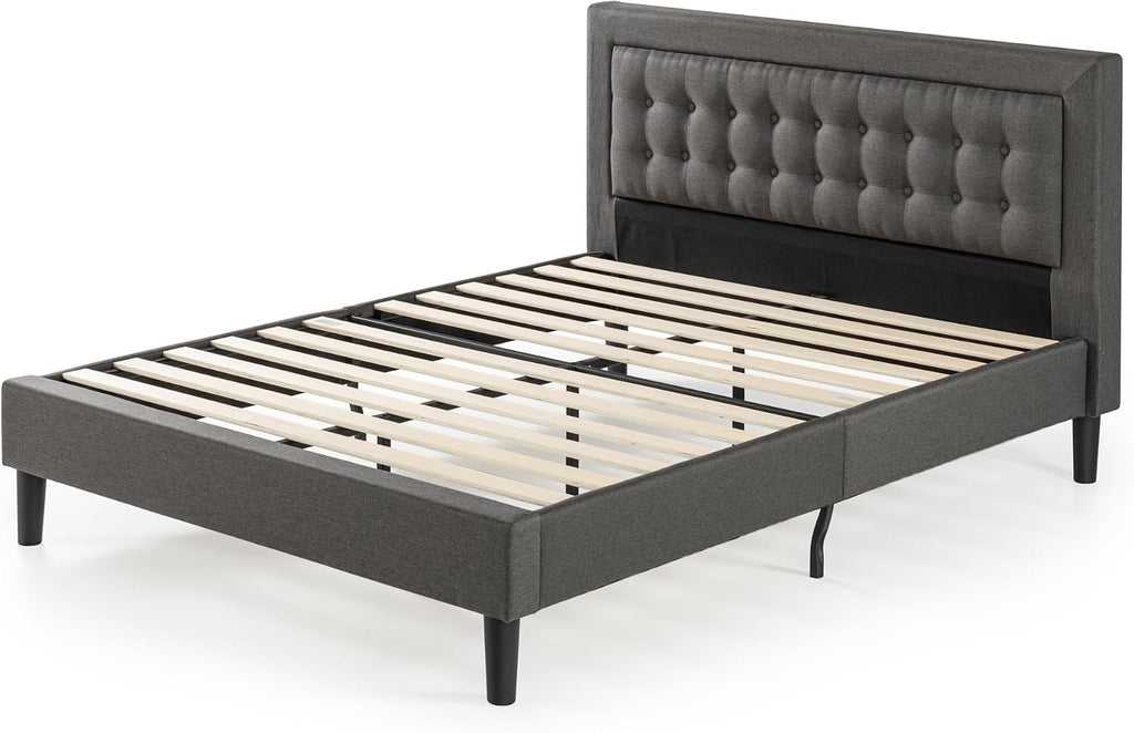 Zinus Dachelle Upholstered Platform Bed Frame, Mattress Foundation, Wood Slat Support, No Box Spring Needed, Easy Assembly, Dark Grey, Full