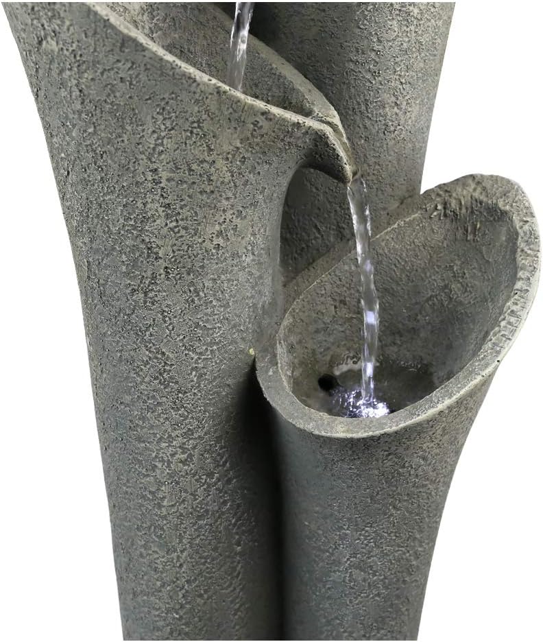 Faux Stone Patio Water Fountain 33 1/2', Bell 4-Tier Cascading Floor Fountain Indoor Outdoor Waterfall Feature with LED Lights for Home Garden Decor