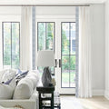 105 inch Pinch Pleated Drapes with Blue Embroidered Trim Faux Linen Pinch Pleat Lined Curtains for Sliding Glass Door, 50W x 105L, Beige White V2, 2 Panels