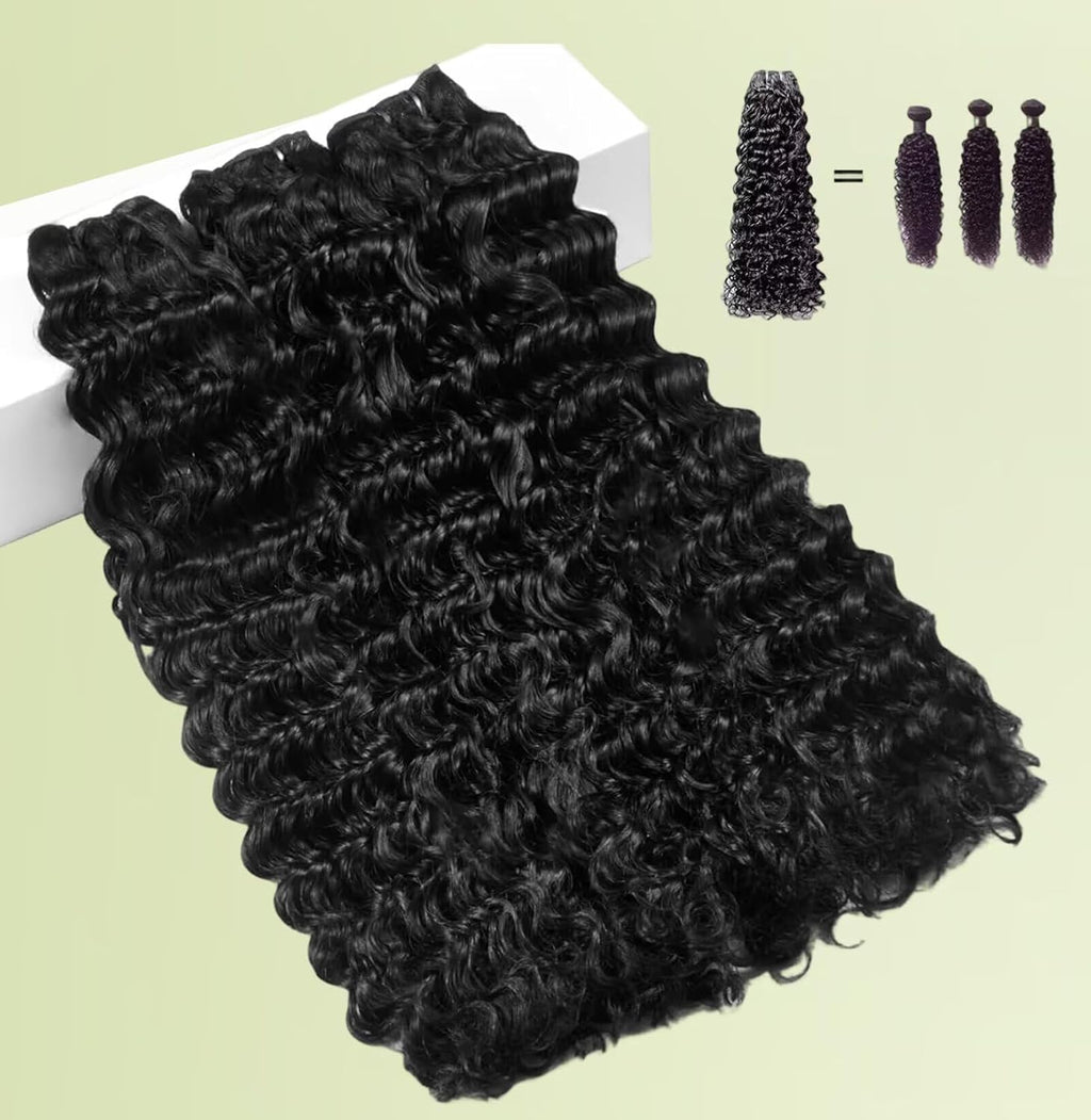 Deep Wave Bundles Human Hair,100 Unprocessed Indian Raw Hair 3 Curly Bundles(14 14 14 Inch),Triple The Lifespan Over Regular Virgin Hair,No Tangle,No Shedding,Keep Soft and Silky After Multiple Washes