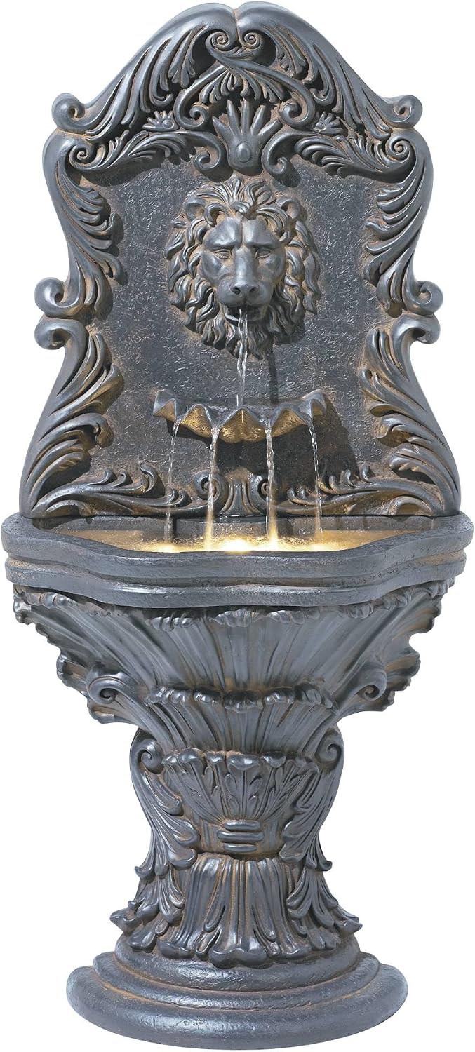 Royal Lion Acanthus 50' High Large Italian Indoor Outdoor Decor Faux Stone Floor Fountain with Light LED Statue Waterfall Water Feature for Outside Garden Patio Yard Backyard - John Timberland