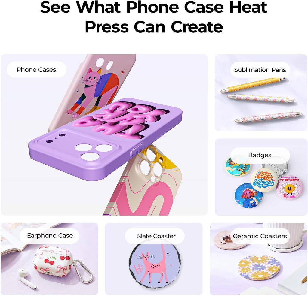 HTVRONT Phone Case Heat Press Machine Compatible with iPhone - H17 Phone Case Auto Heat Press with 3D Vacuum Heat, Precise Temperature Sublimation Phone Case Press Machine for Badges, Coasters, etc