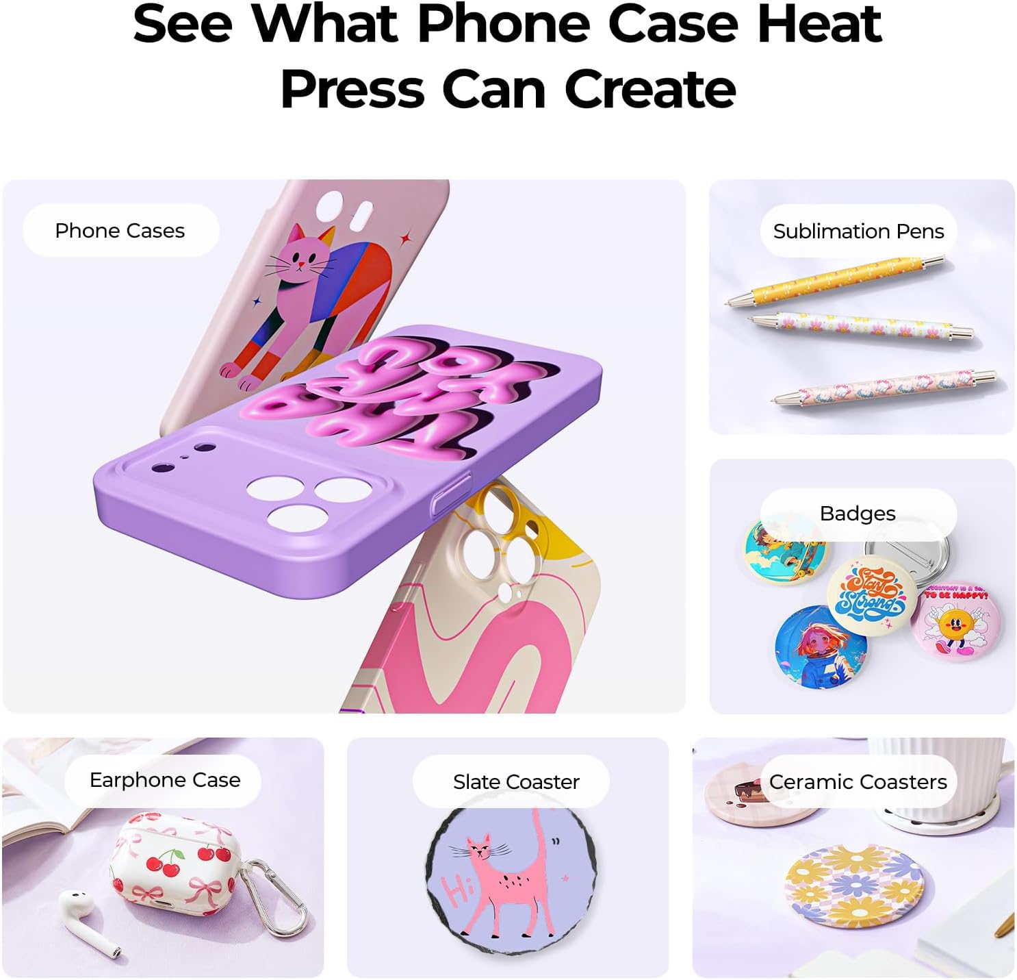 HTVRONT Phone Case Heat Press Machine Compatible with iPhone & Android - H17 Phone Case Heat Press with 3D Vacuum Heat, Precise Temperature Sublimation Phone Case Press Machine for Badges, Coaster