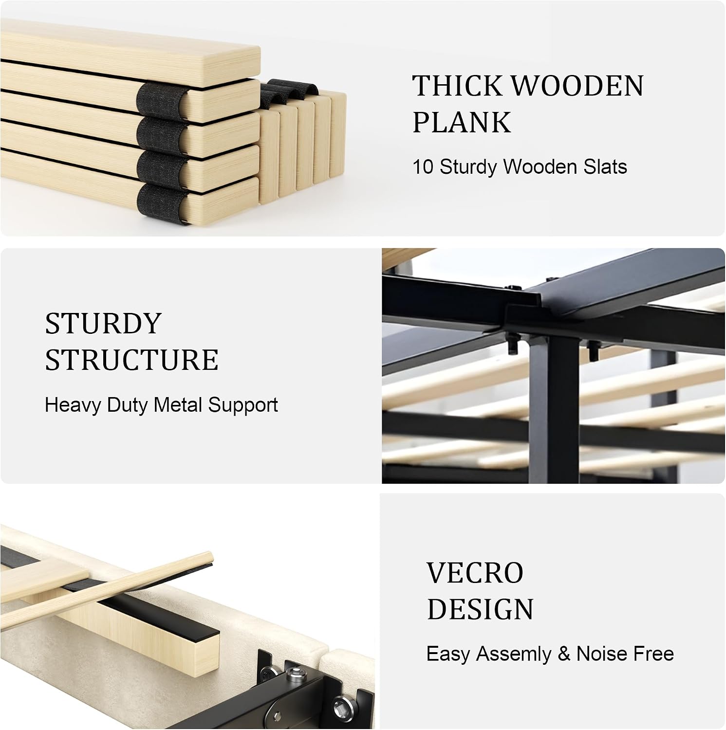 King Size Platform Bed Frame with Upholstered Headboard, Wooden Slats Support, Noise Free, No Box Spring Needed, Easy Assembly, Beige, Velvet