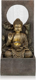 Ferrisland Buddha Waterfall Fountain Outdoor, Freestanding Relaxing Water Fountain, Asian Zen Fengshui Patio Garden Backyard Decking Home Decor, Gift Ideas (Gold, 27.6' H)