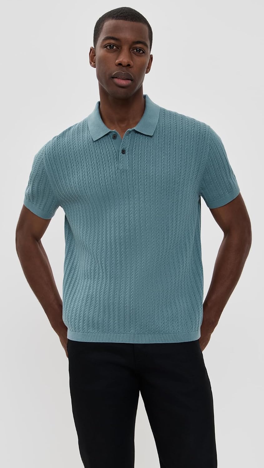 Theory Men's Short Sleeve Cable Polo