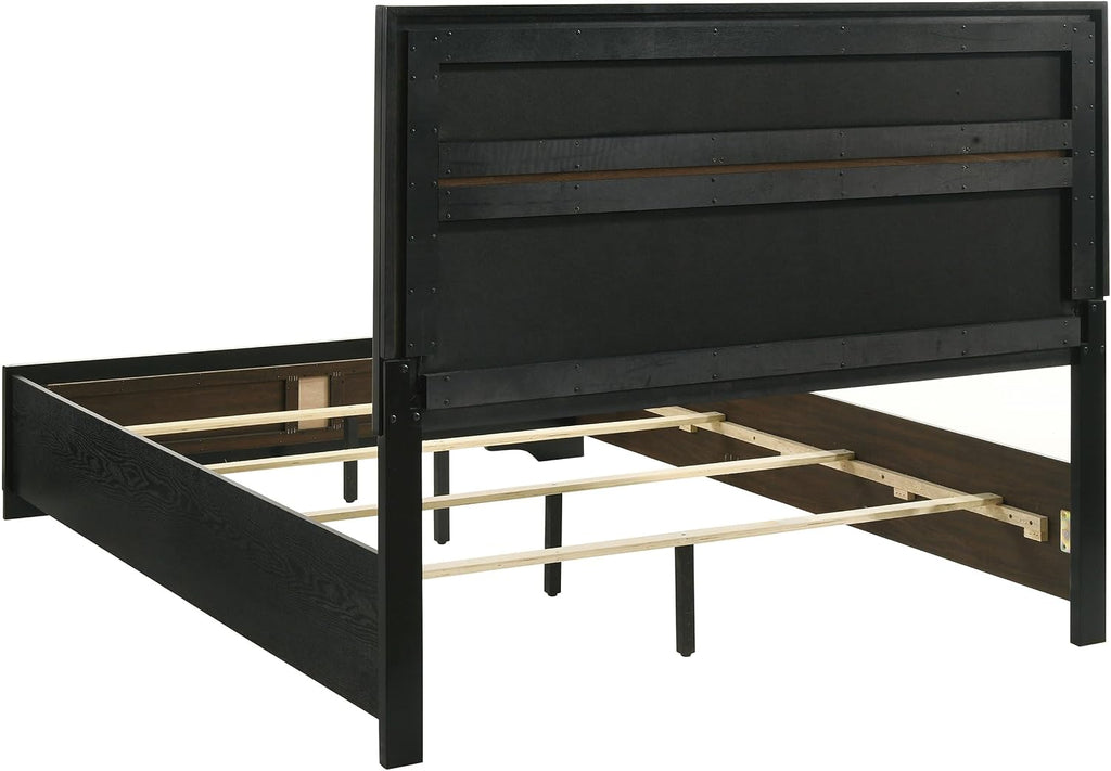 Coaster Home Furnishings Miranda Contemporary 5-Piece Bedroom Set Fabric Upholstered Queen Size Panel Bed Frame 54-inch Headboard Black 206360Q-S5