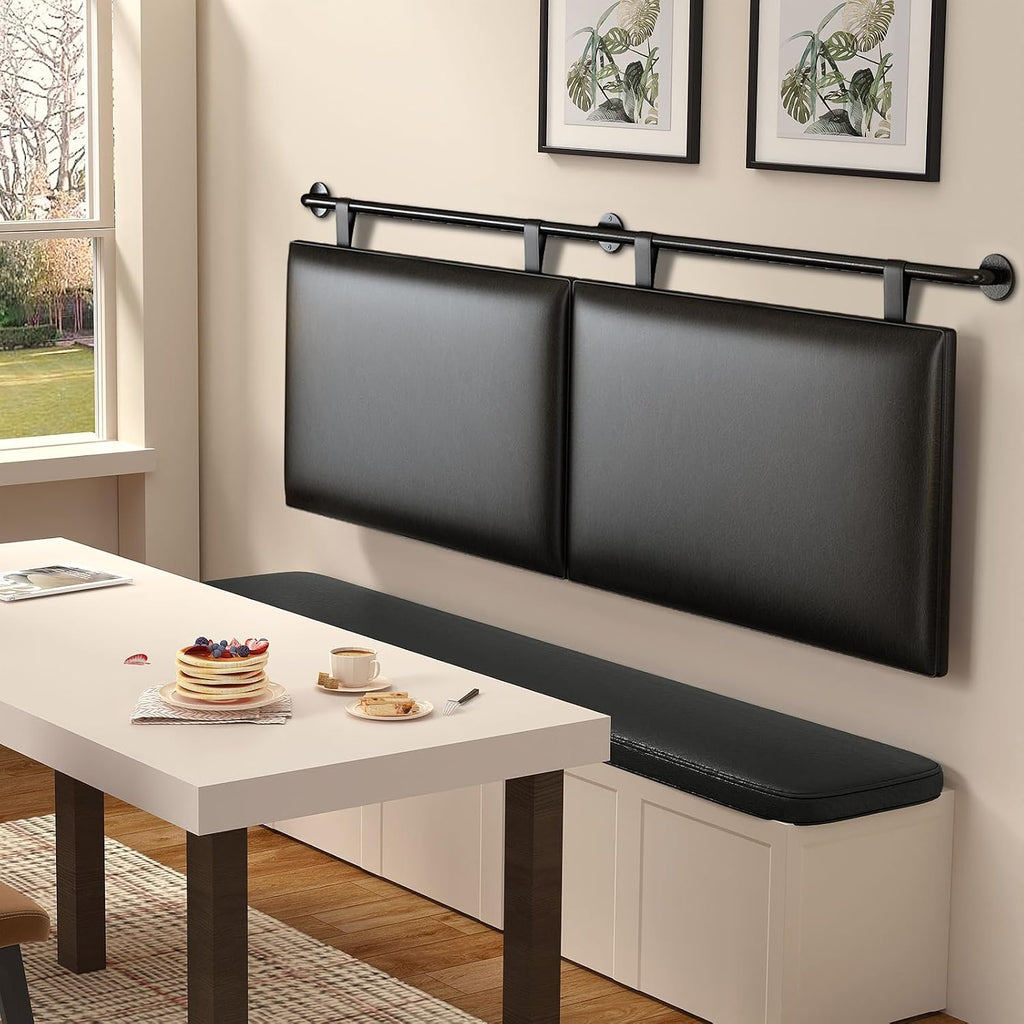 BSHOMGI King Size Headboard Wall Mount Headboard, PU Leather Head Board Only Black Hanging Head Boards, Industrial Pipe Modern Bed Backboard for Bedroom (Black, King) | PU Leather